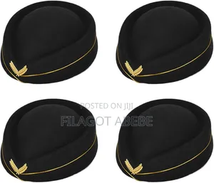 Black Polyester Flight Attendant Cap Available