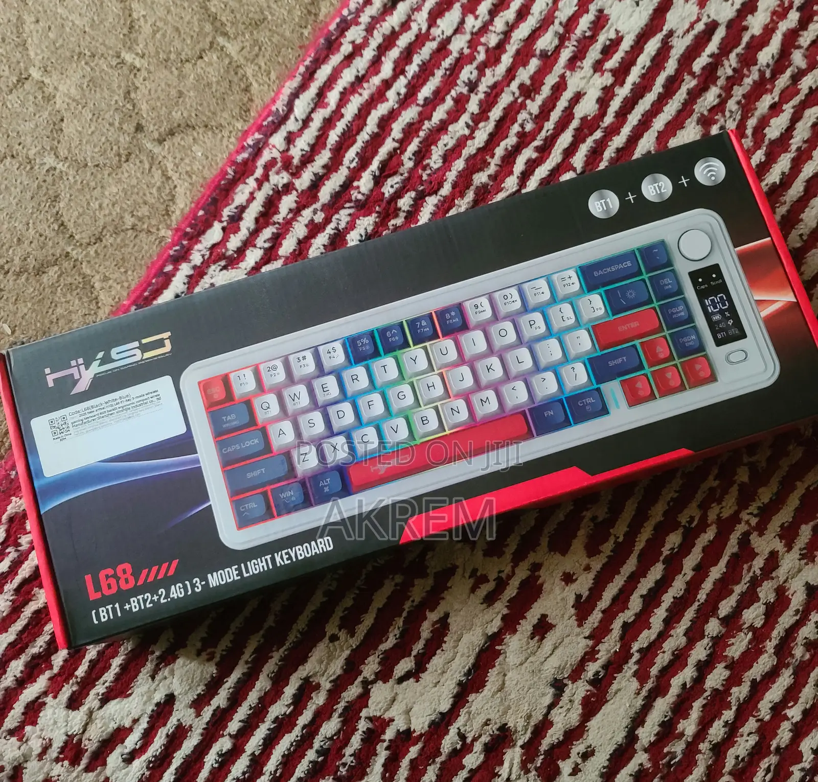 HXSJ L68 Tri-Mode(3 በአንድ)Wireless Gaming Keyboard (RGB, Screen & Knob)