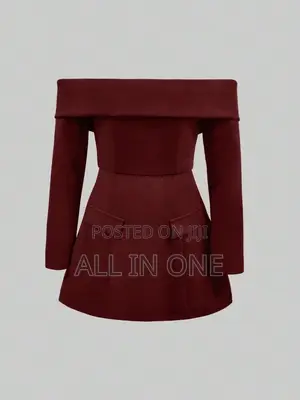 SHEIN BAE Burgundy Off-the-Shoulder Long Sleeve a-Line Mini Dress