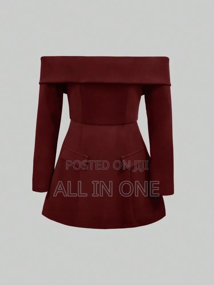 SHEIN BAE Burgundy Off-the-Shoulder Long Sleeve a-Line Mini Dress