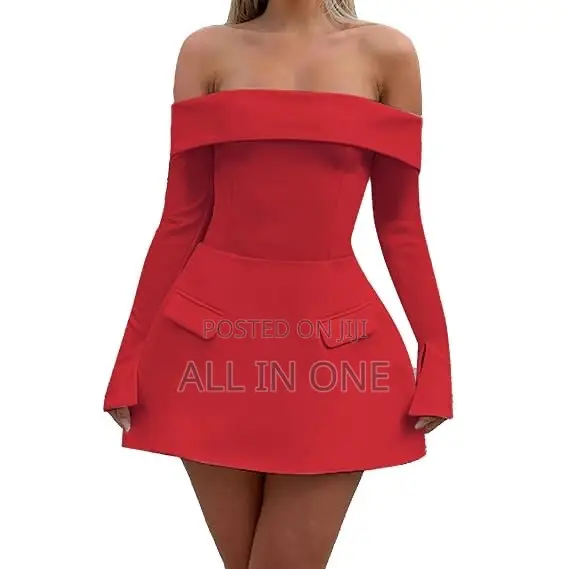 SHEIN BAE Burgundy Off-the-Shoulder Long Sleeve a-Line Mini Dress