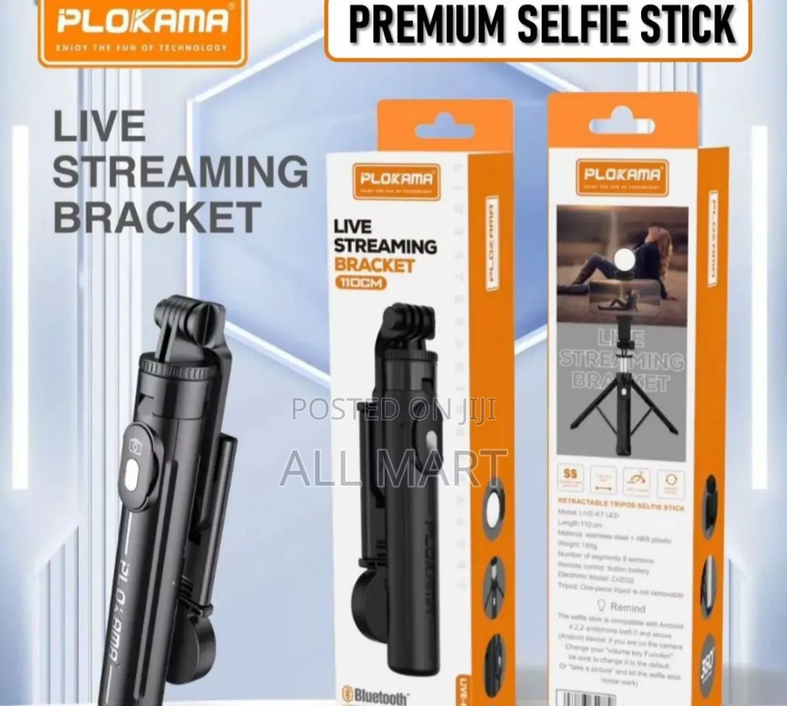 PLOKAMA T7 Pro Podcast Selfie Stick (With LED Light)