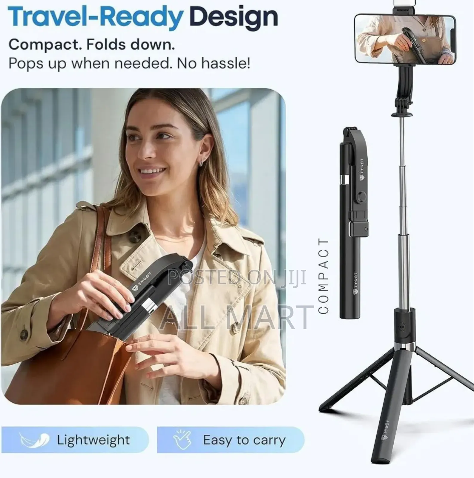 PLOKAMA T7 Pro Podcast Selfie Stick (With LED Light)