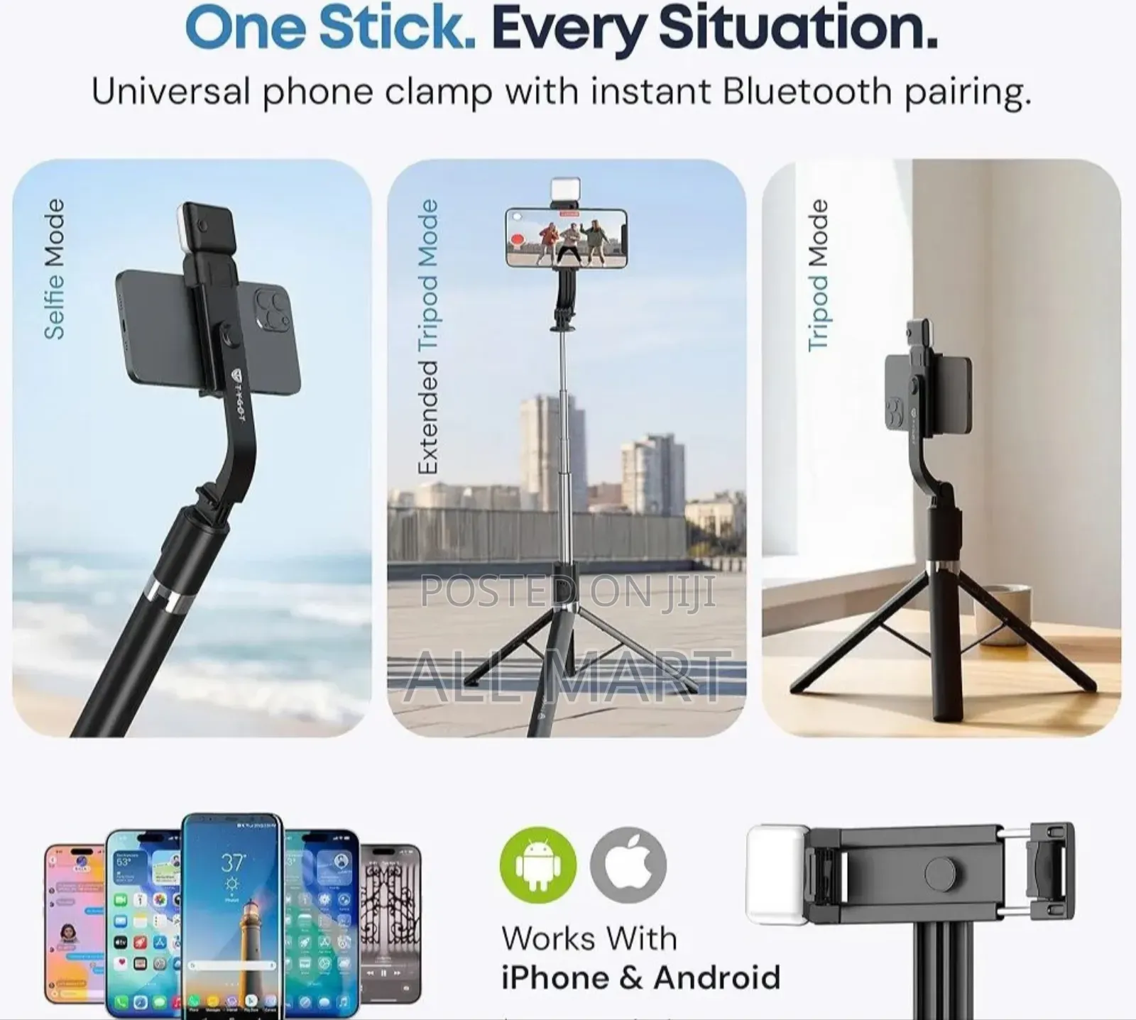 PLOKAMA T7 Pro Podcast Selfie Stick (With LED Light)