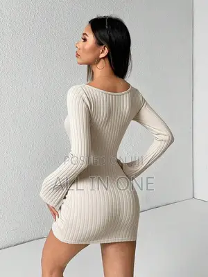 Square Neck Long Sleeve Dress