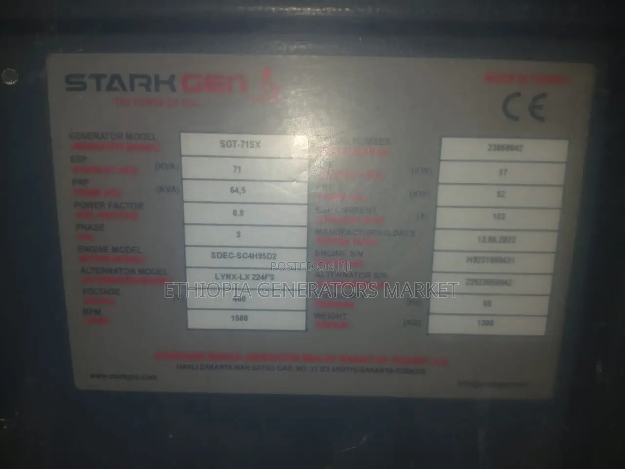 Starkgen SGT-71SX 72kVA Diesel Generator | SDEC | 63kVA Prime 3 Phase
