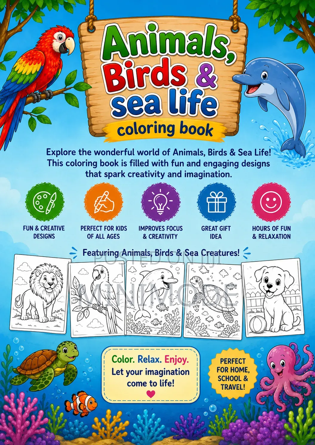 Animals,Birds & Sea Life Coloring Book PDF Ebook