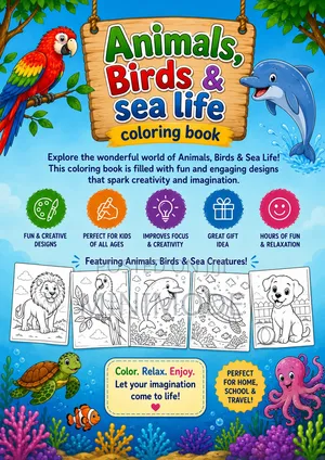 Animals,Birds & Sea Life Coloring Book PDF Ebook