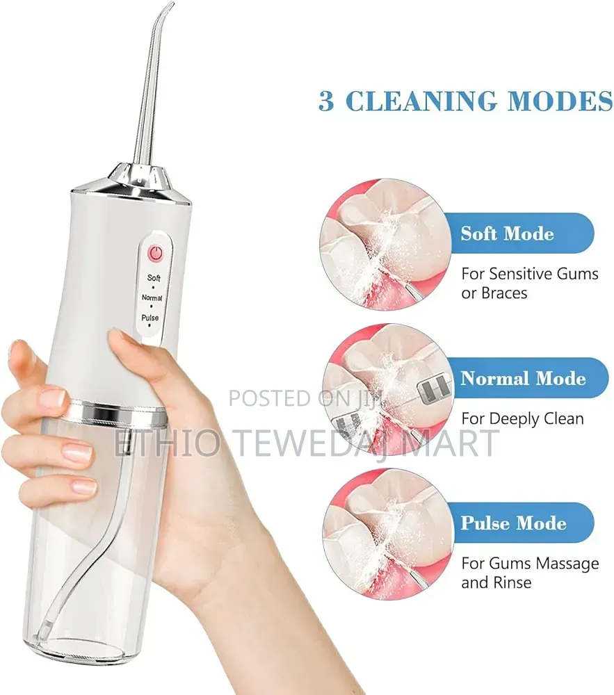 Portable Oral Irrigator ተንቀሳቃሽ ጥርስ ማፅጃ 4in1 Rechargeable Water Flosser
