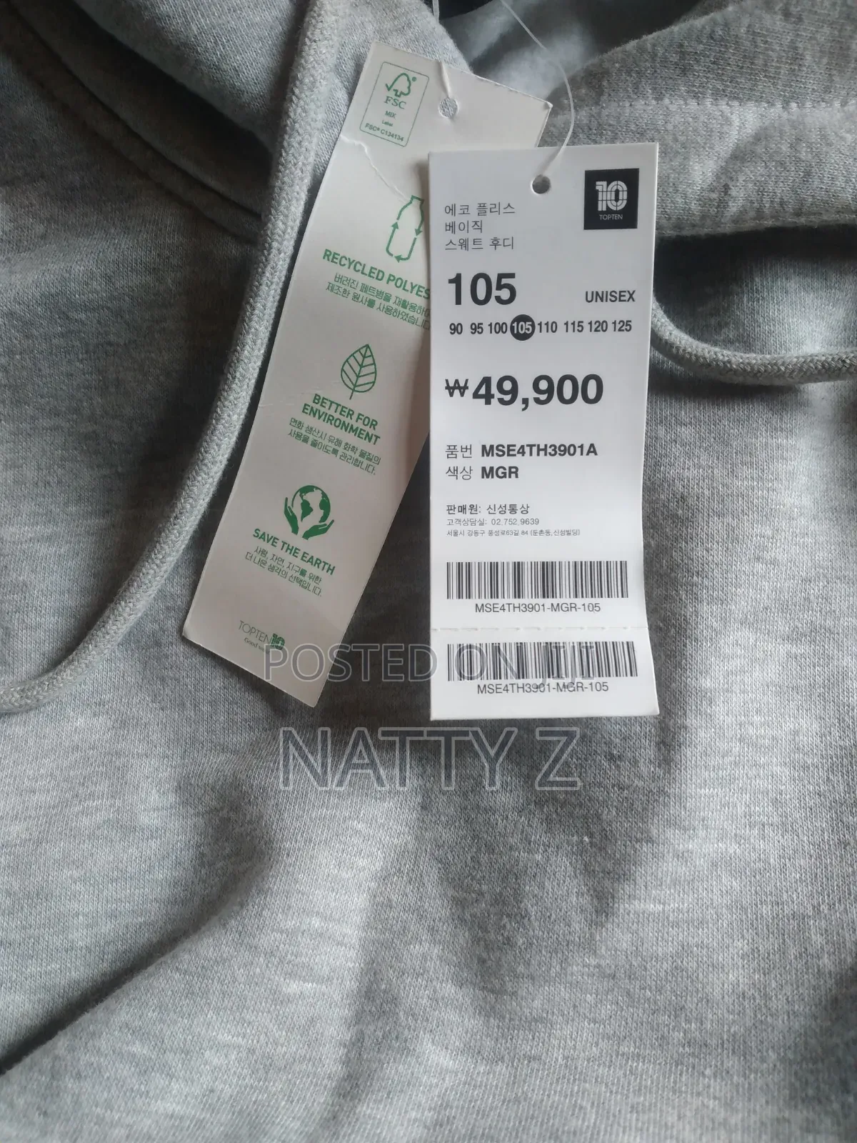 Gray Hoodie; Korean Brand