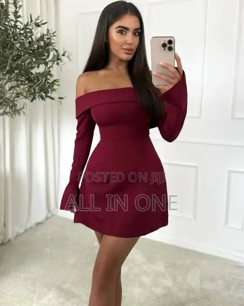 Burgundy Shein Long Sleeve Classic Dress