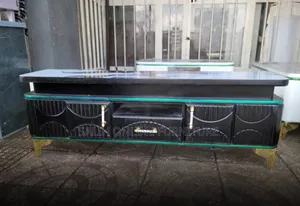 Modern Black TV Stand / Entertainment Center With Marble Top