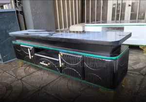 Modern Black TV Stand / Entertainment Center With Marble Top