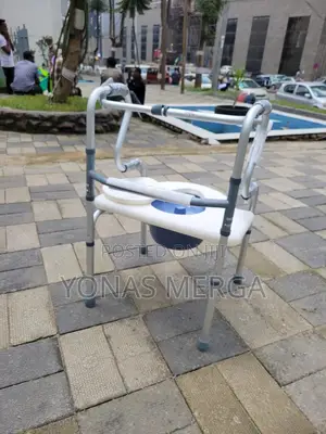 Toilet Chair With Walker会旮underneath the Seat and a White Guard/Cover.