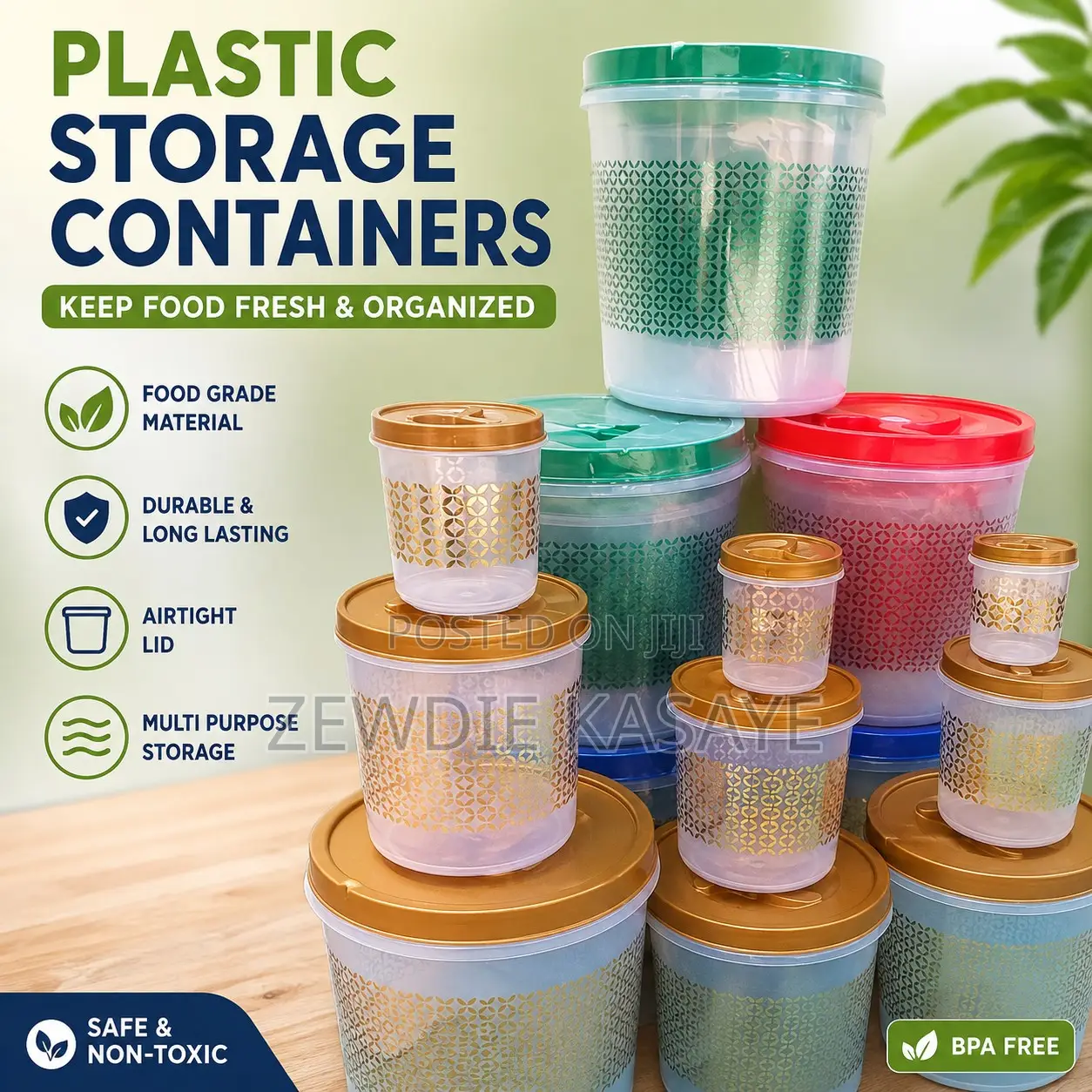 Dynasty Round Printed Airtight Plastic Containers 9 PCS Set