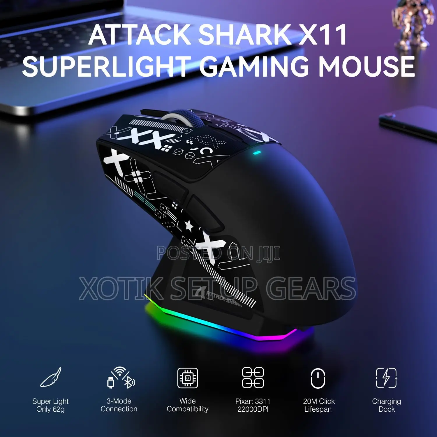 Attack Shark X11 Black Wireless Mouse - Super Lightweight Gaming Mouse