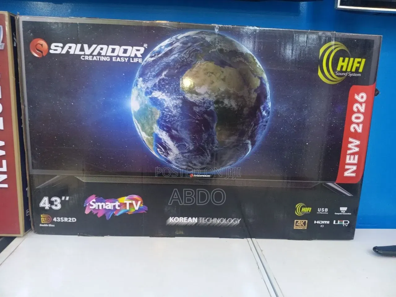 Salvadoor Smart  Led 4K TV 43 Inch Doubel Gelass 2026 Model Hifi Speak