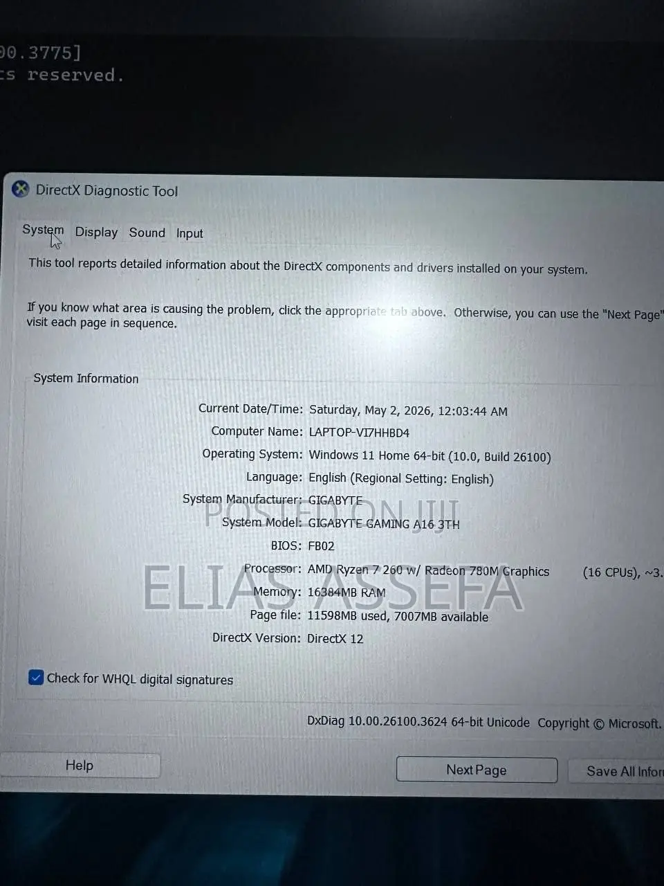 New Laptop Gigabyte GAMING A16 16GB AMD Ryzen 7 SSD 1T