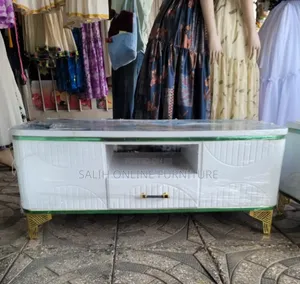Modern White TV Stand / Entertainment Center With Marble Top