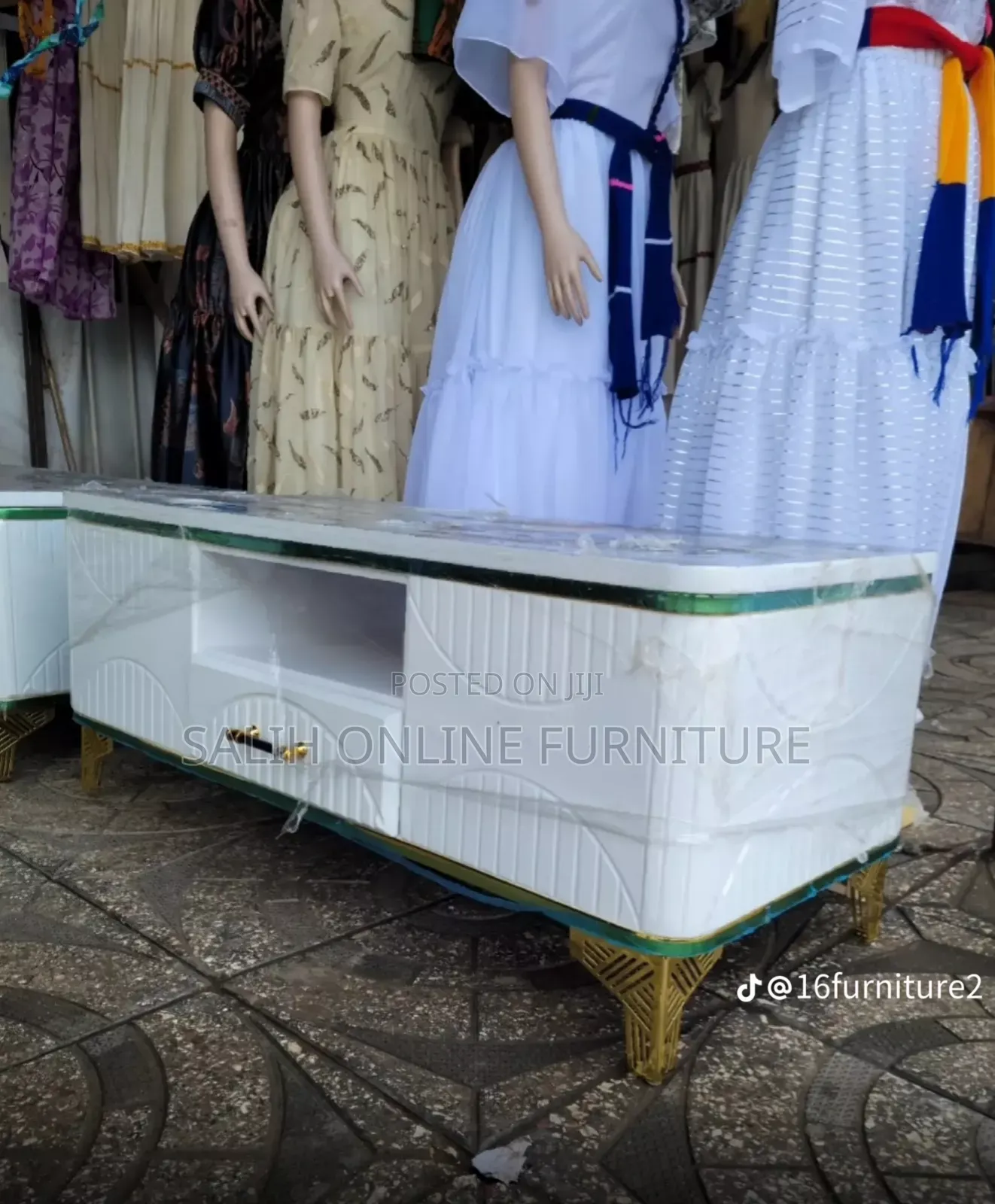Modern White TV Stand / Entertainment Center With Marble Top