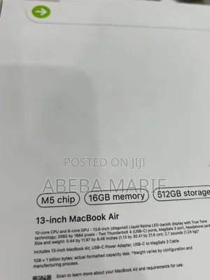 New Laptop Apple MacBook Air 2026 M5 16GB Apple M5 Pro SSD 512GB