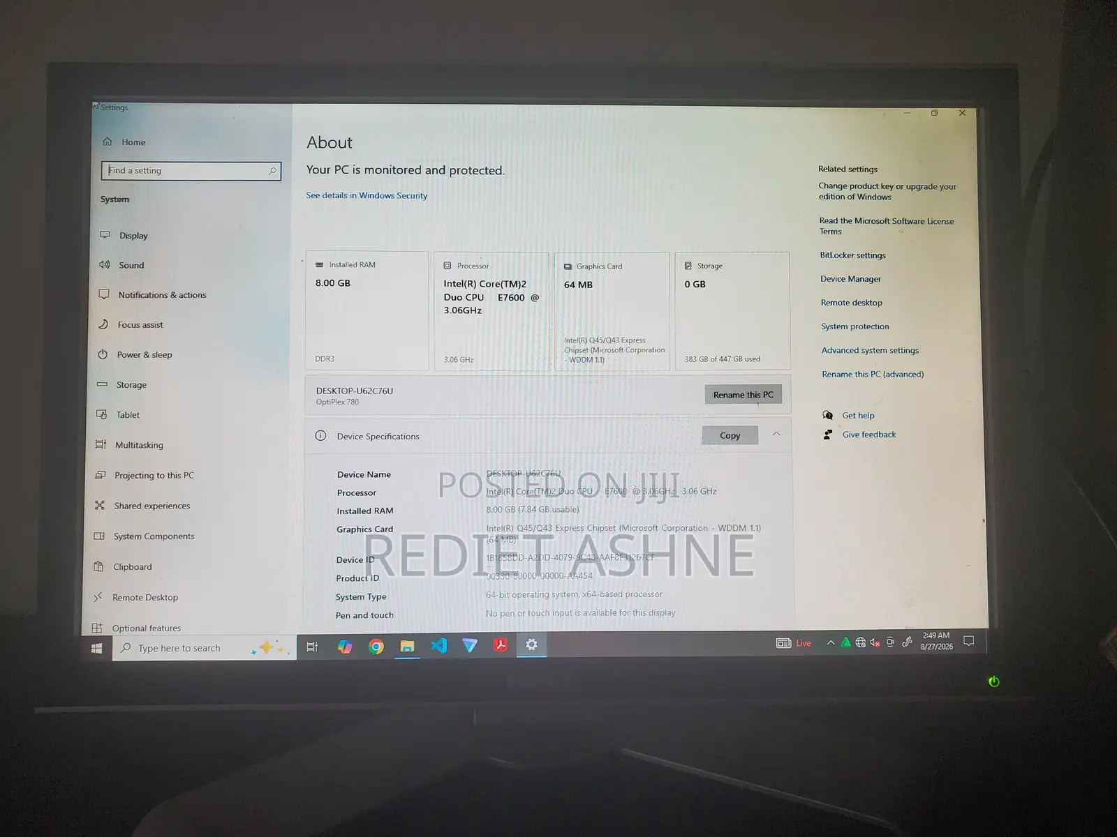 Desktop Computer Dell OptiPlex 780 8GB Intel Core 2 Duo HDD 256GB