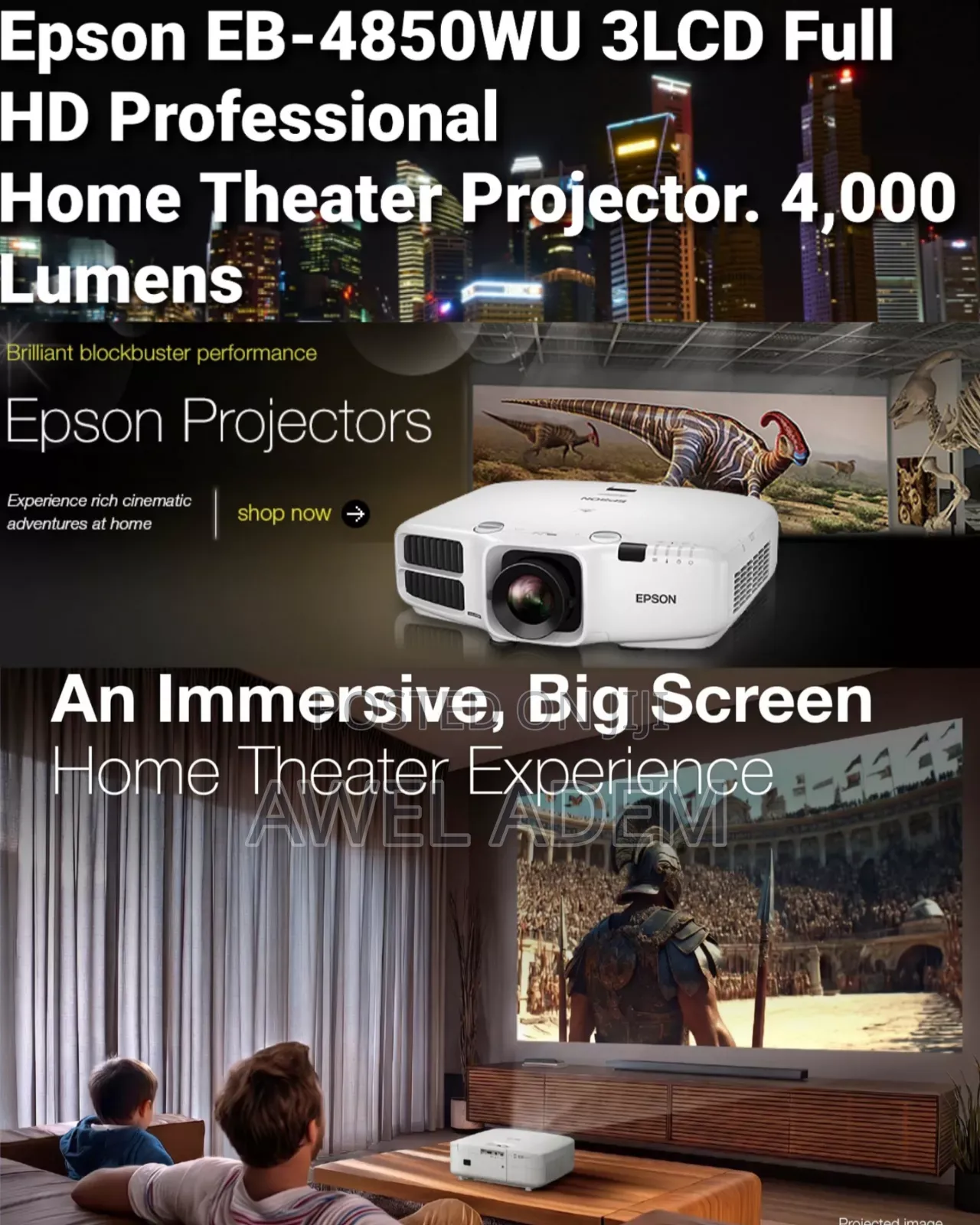 Epson EB-4850WU WUXGA 3LCD Full HD  Cinema Projector. 4,500 Lumens
