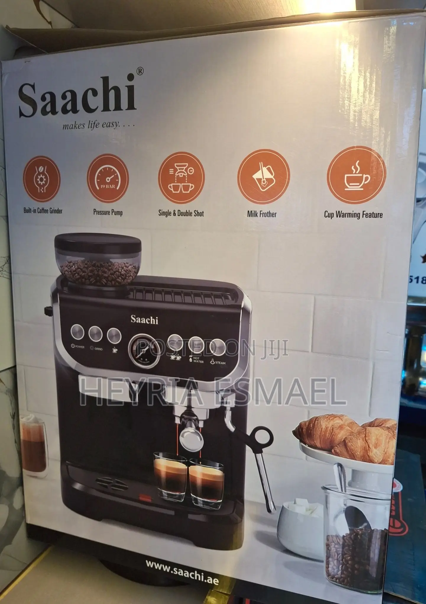 Saachi 19-Bar Coffee Maker With Built in Grinder -NL-COF-7066CG-BK