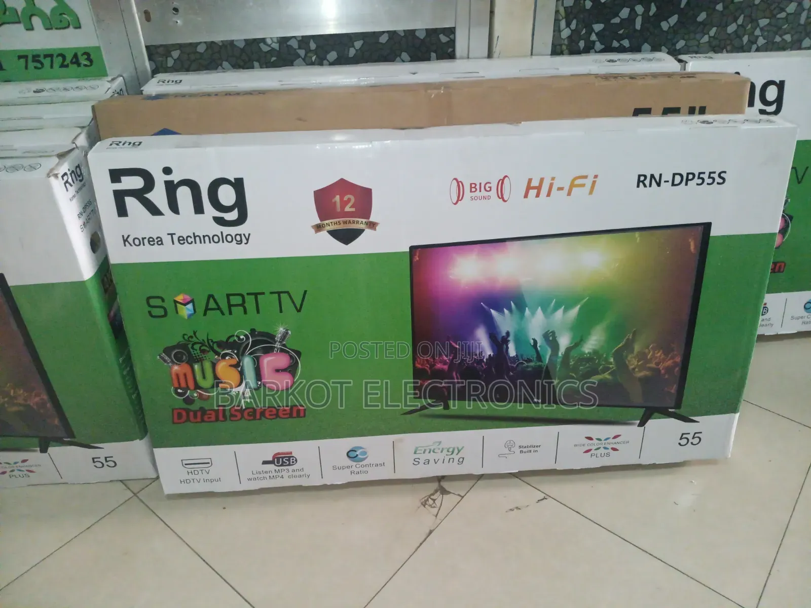 Ring Smart Led 4k TV 55 Inch Doube Gelass Adis 2026 Quality Hifi Speak