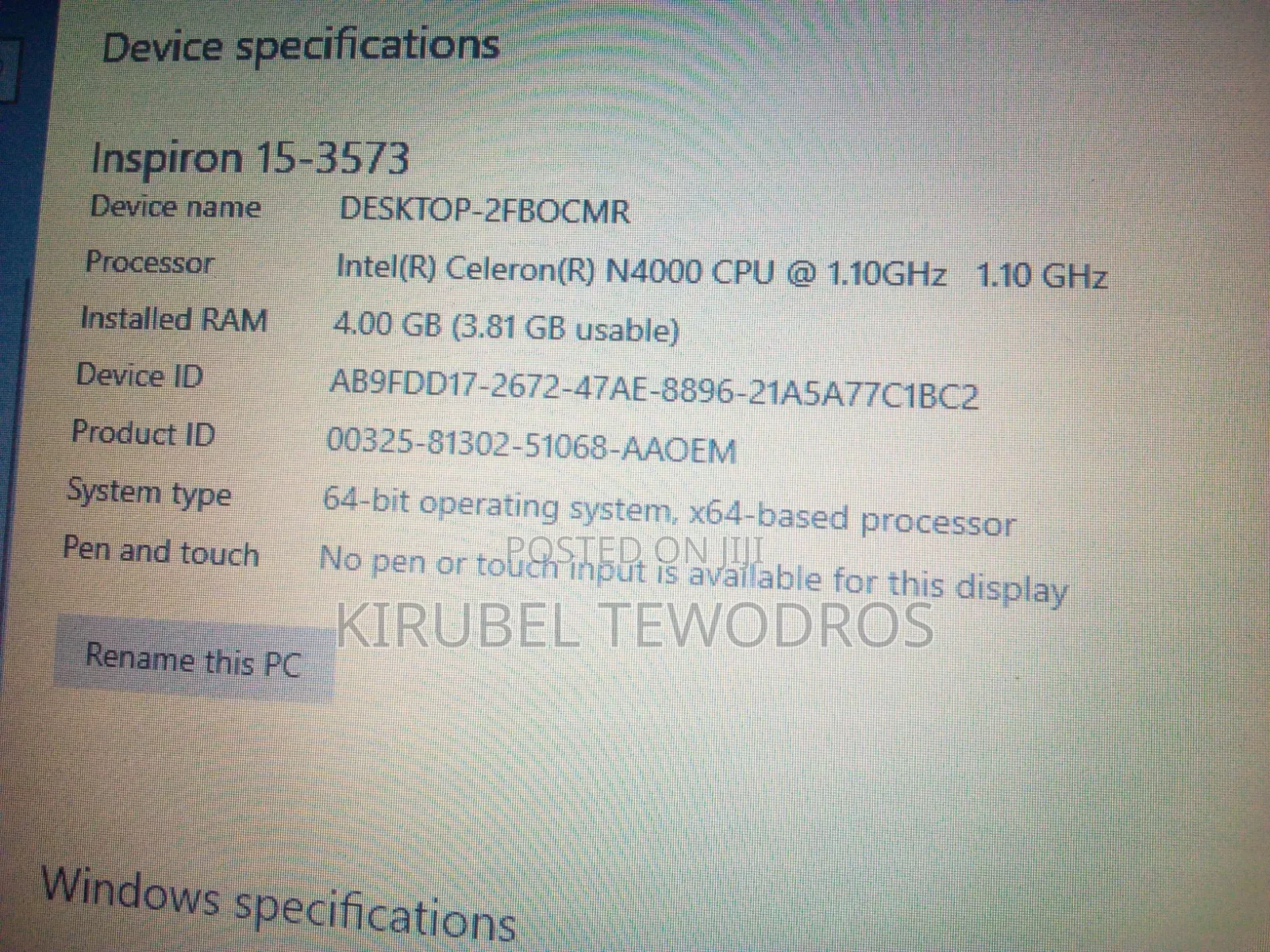 Laptop Dell Inspiron 15 4GB Intel Celeron HDD 512GB