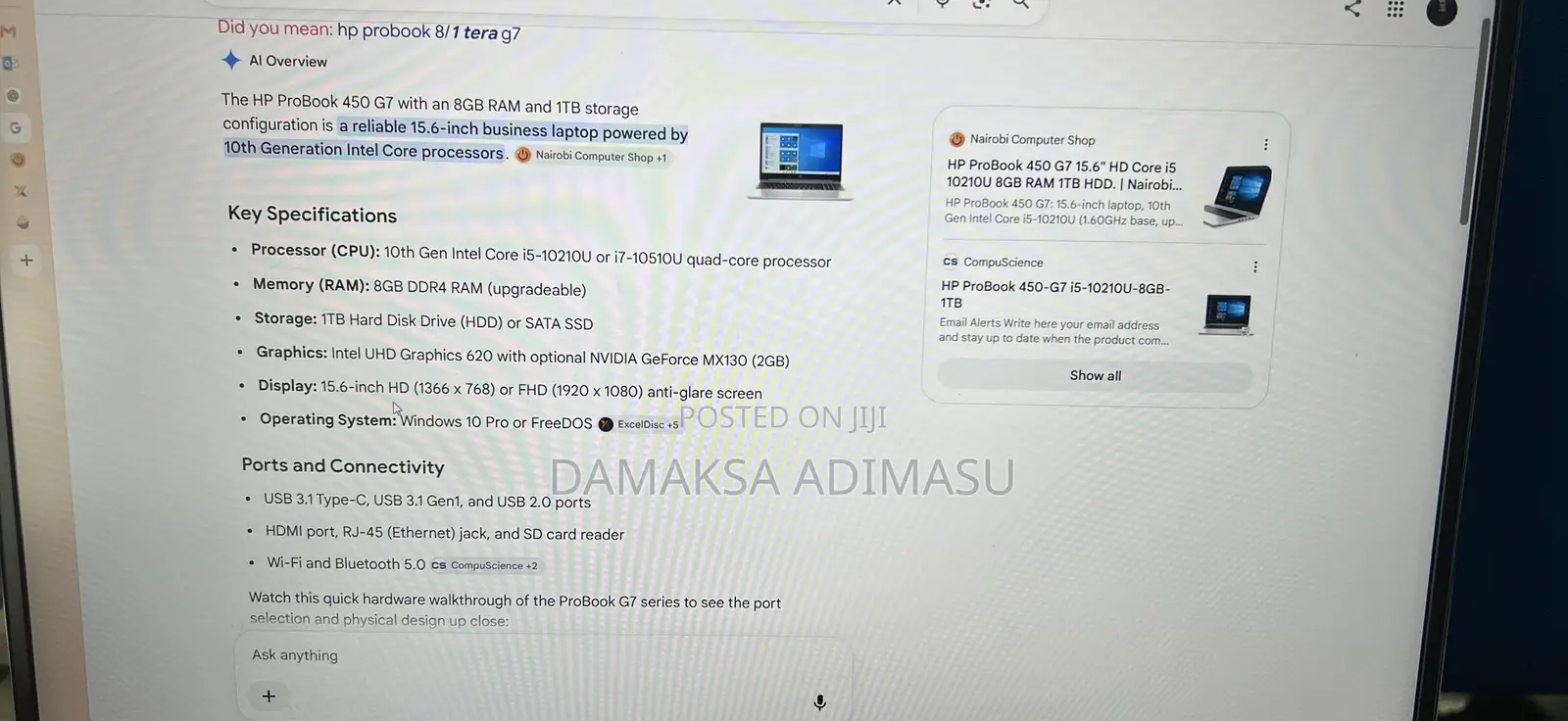 Laptop HP ProBook 430 G7 8GB Intel Core i5 SSD 1T