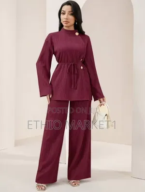 Veilorie Casual Metal Buckle Shirt & Long Pants Women's Arabian Dress