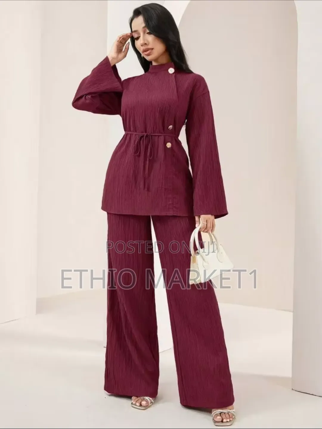 Veilorie Casual Metal Buckle Shirt & Long Pants Women's Arabian Dress