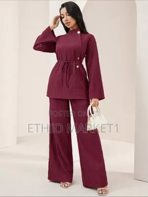 Veilorie Casual Metal Buckle Shirt & Long Pants Women's Arabian Dress