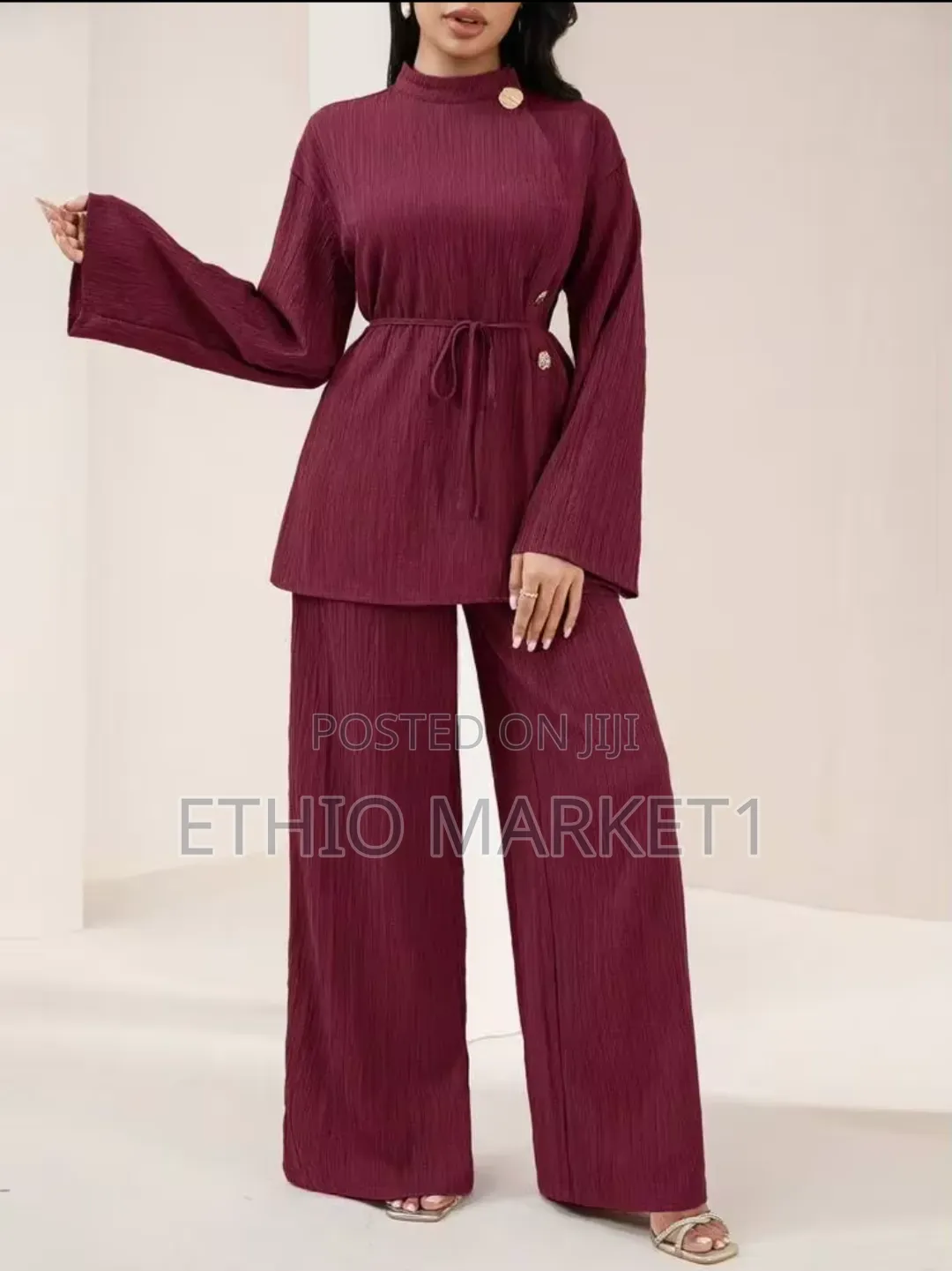 Veilorie Casual Metal Buckle Shirt & Long Pants Women's Arabian Dress
