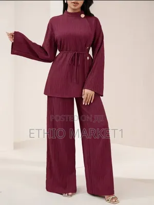 Veilorie Casual Metal Buckle Shirt & Long Pants Women's Arabian Dress
