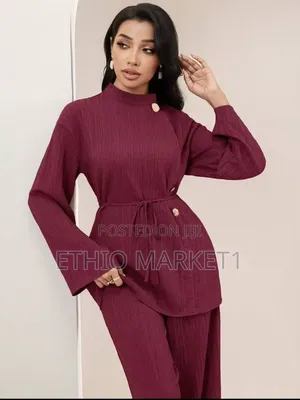 Veilorie Casual Metal Buckle Shirt & Long Pants Women's Arabian Dress