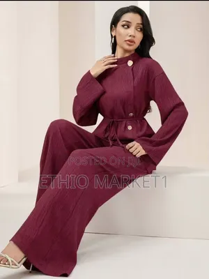 Veilorie Casual Metal Buckle Shirt & Long Pants Women's Arabian Dress