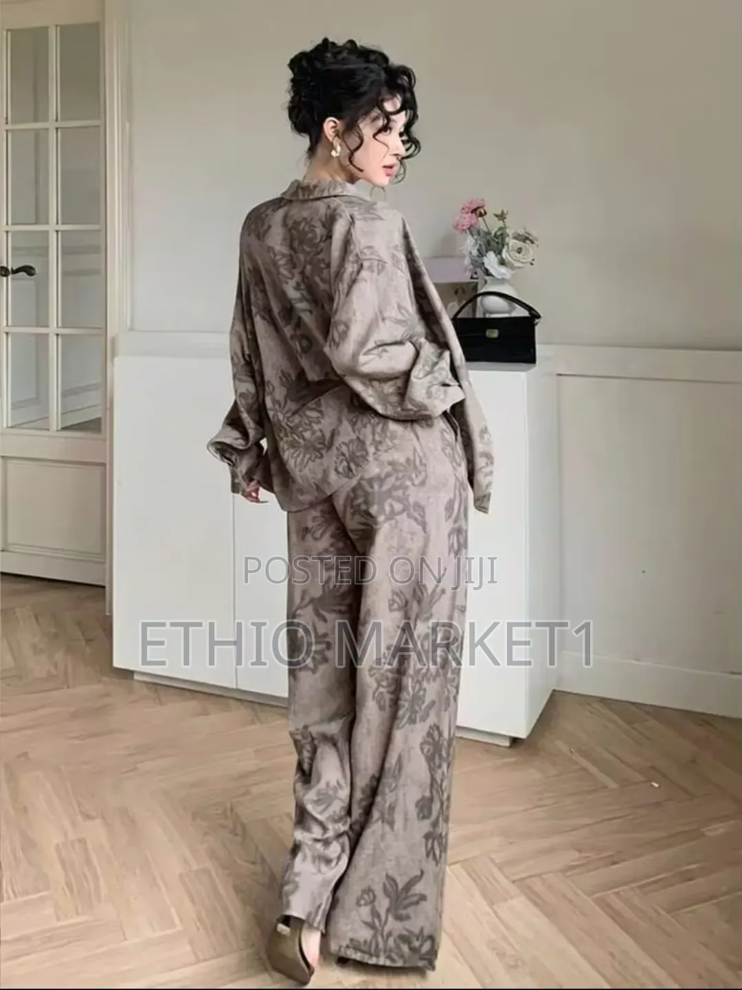 DAZY Women's Fashion Elegant Printed Button Shirt & Long Pants