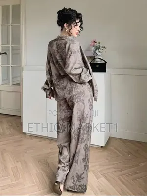 DAZY Women's Fashion Elegant Printed Button Shirt & Long Pants