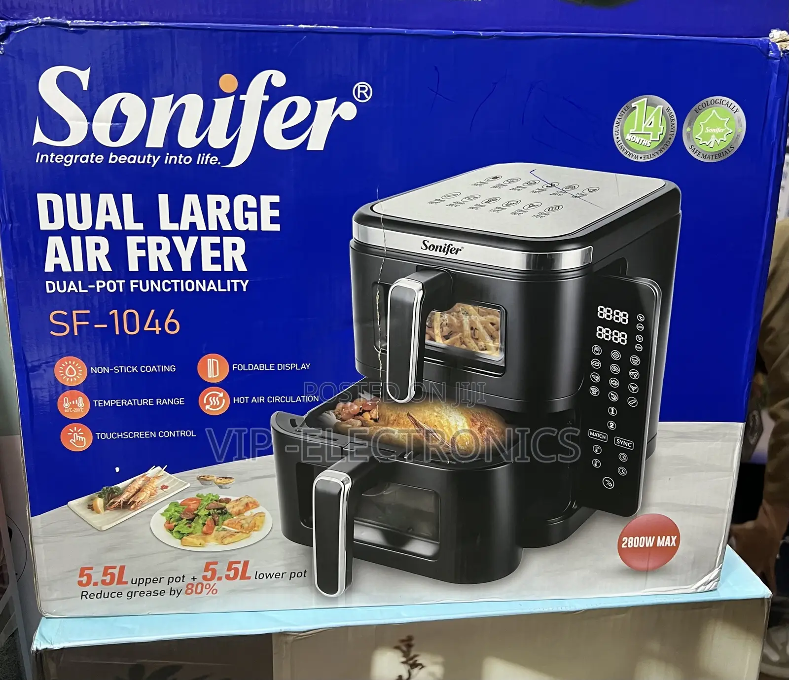 Sonifer Air Fryer Dual Large Dual 5.5L Cooking Powerful 2800W Maximum