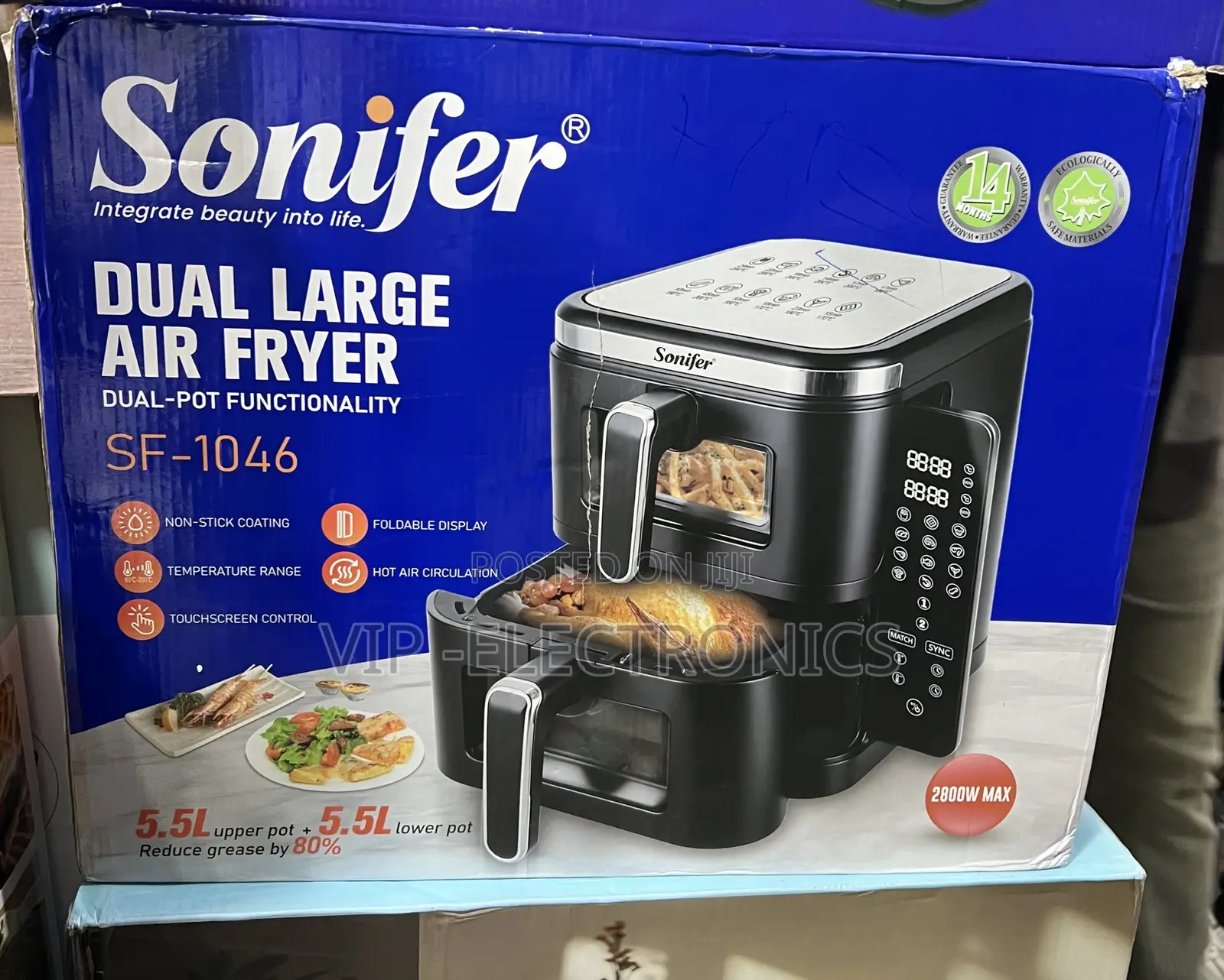 Sonifer Air Fryer Dual Large – 5.5L + 5.5L 2800W Max Power  11L, 2800W