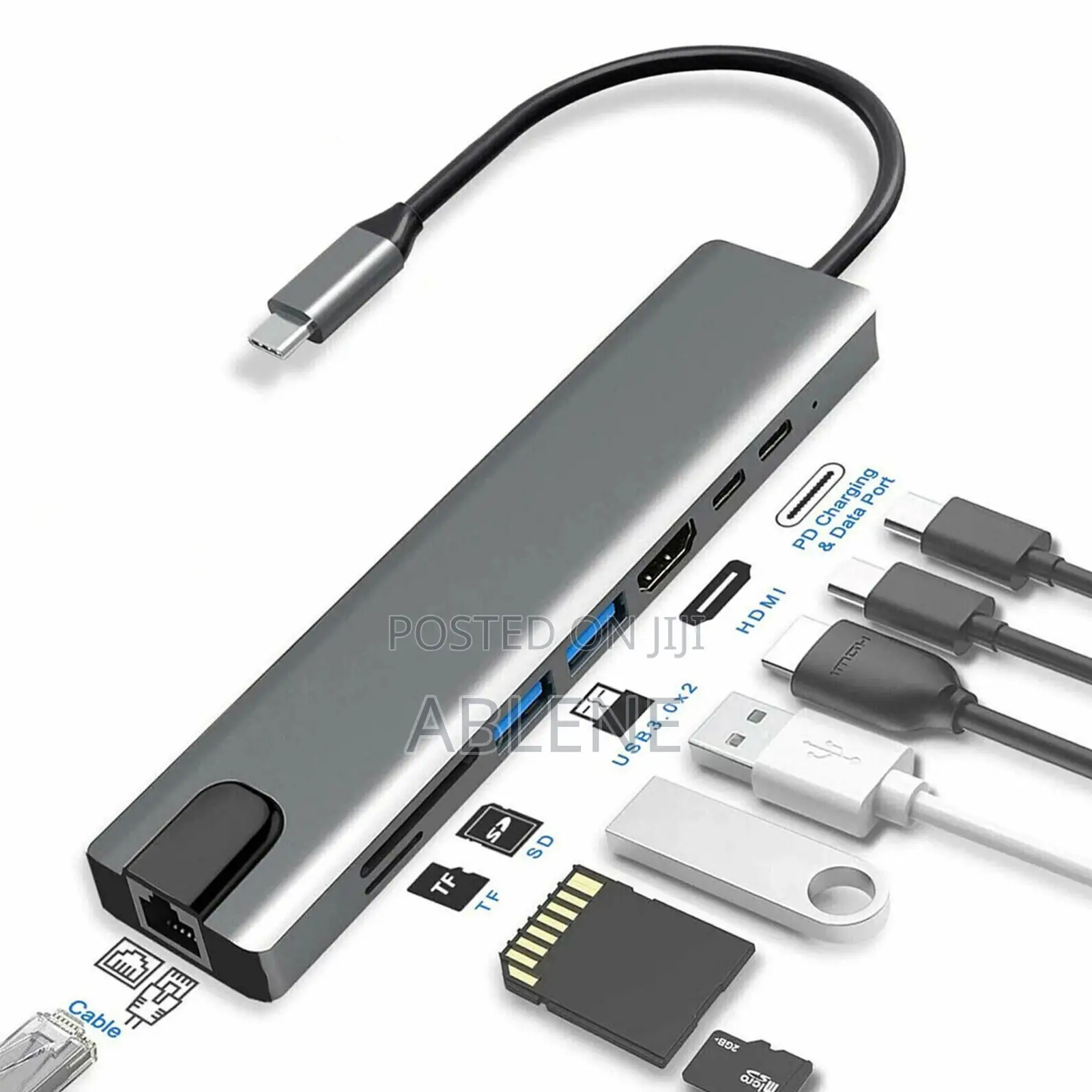 8 In1  Type C Hub Adapter Includes USB ,Pd ,4k Hdmi Output, Rj45