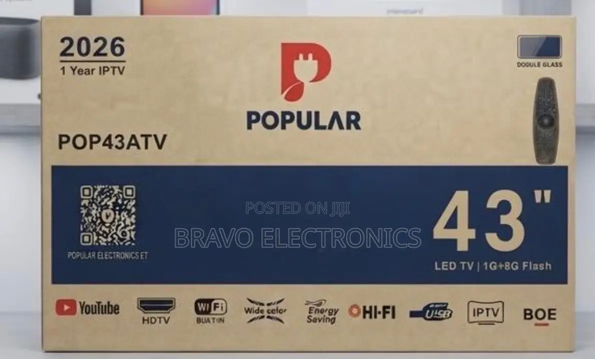 POPULAR TV 43-Inch Smart LED TV. Built-in Wi-Fi, YouTube, IPTV