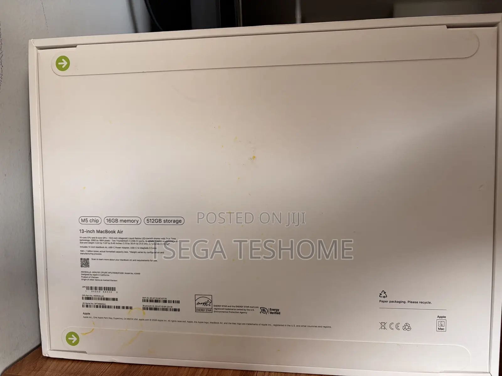 New Laptop Apple MacBook Air 2026 M5 16GB Apple M5 SSD 512GB