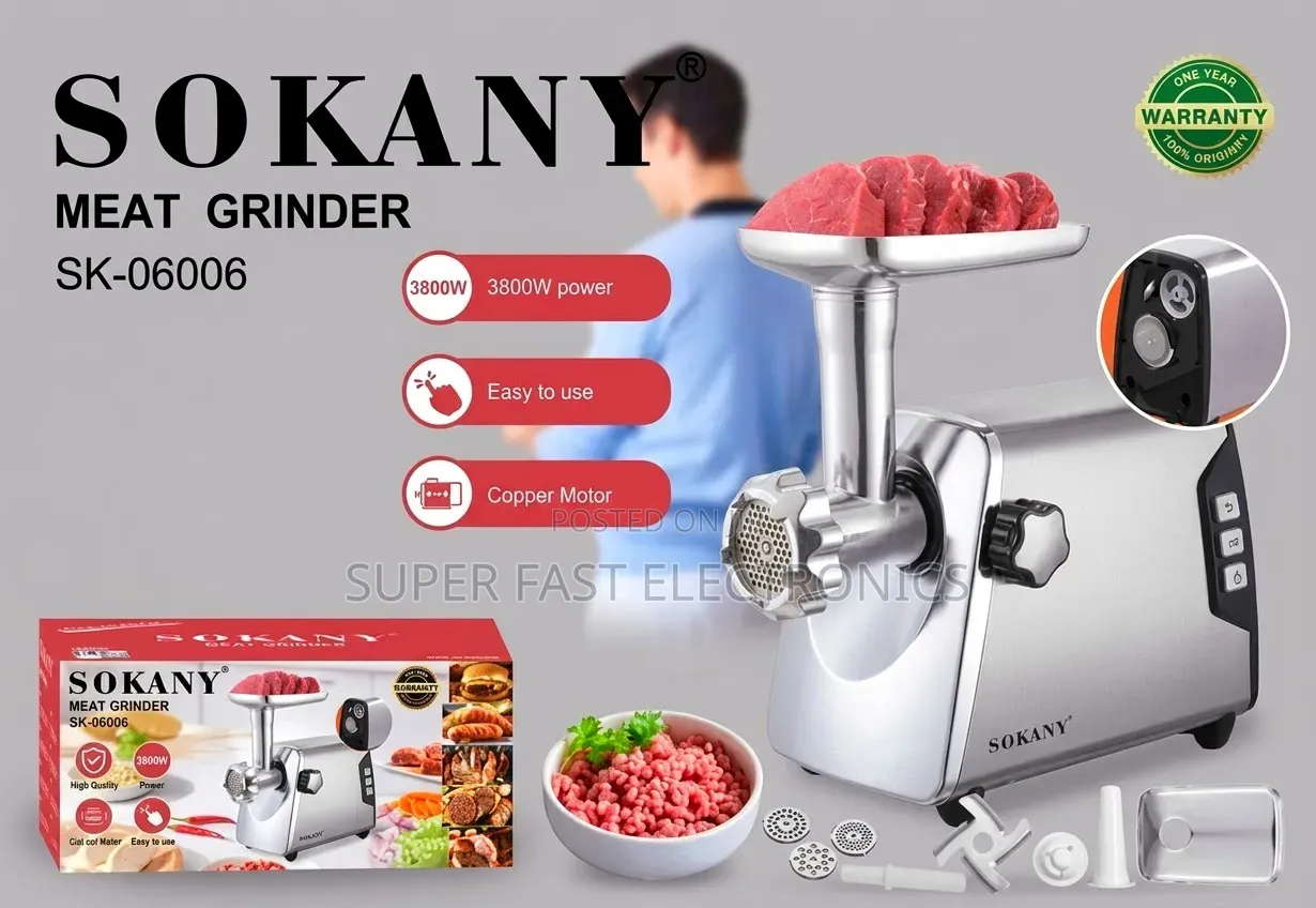 SOKANY Electric Meat Grinder  Heavy-Duty – 3800W Copper Motor