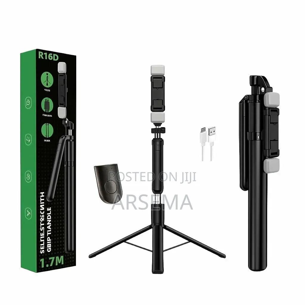 R16D 1.7M Selfie Stick With Tripod & Grip Handle