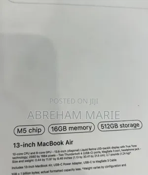 New Laptop Apple MacBook Air 2026 M5 16GB Apple M5 SSD 512GB