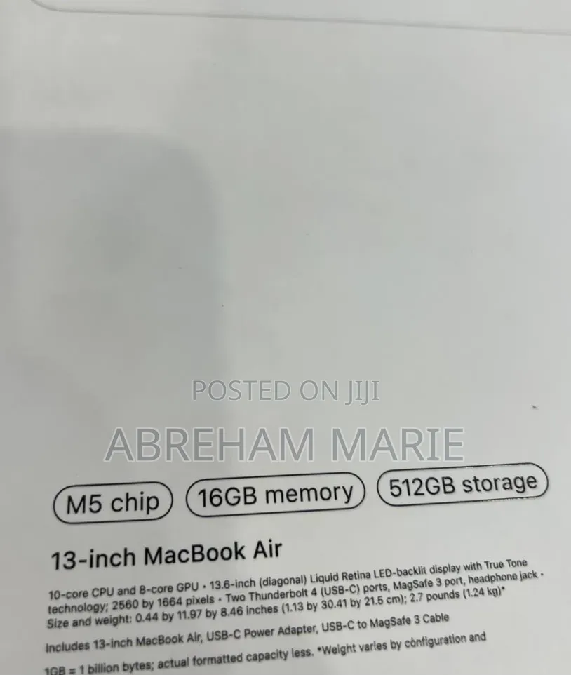 New Laptop Apple MacBook Air 2026 M5 16GB Apple M5 SSD 512GB