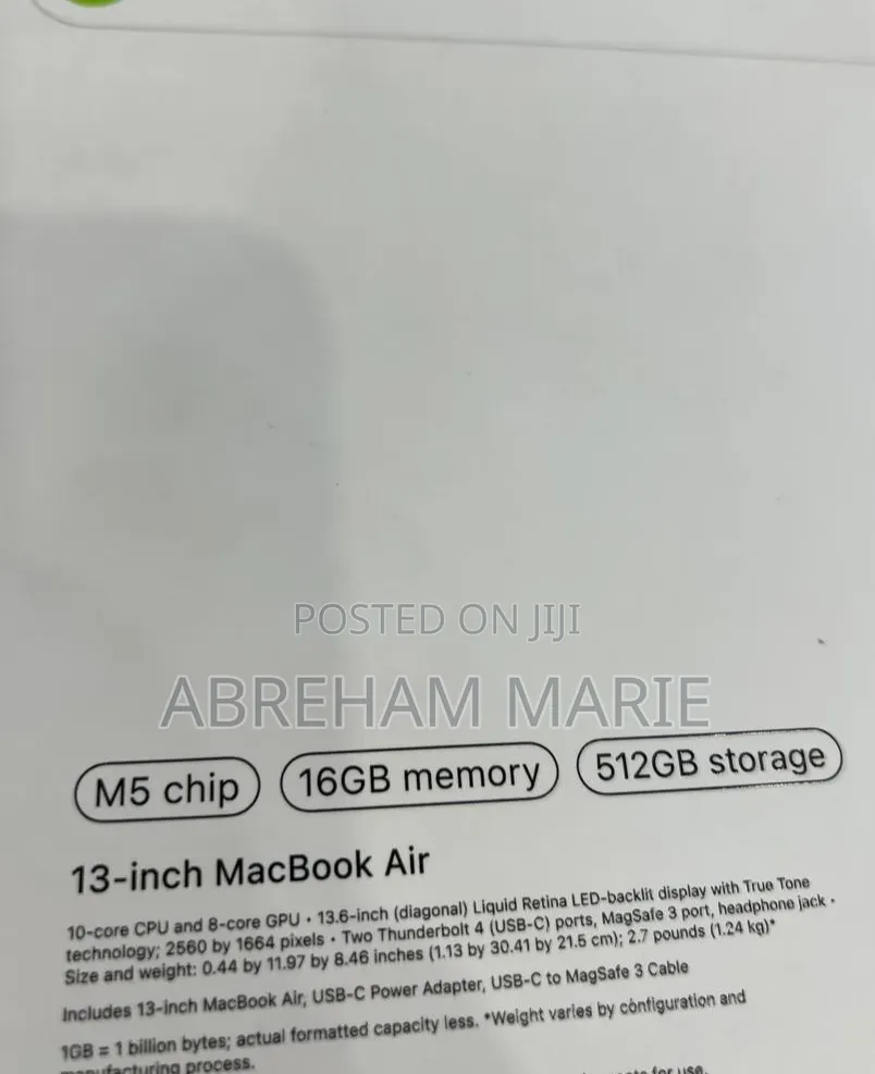 New Laptop Apple MacBook Air 2026 M5 16GB Apple M5 SSD 512GB